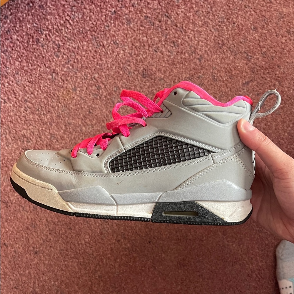 Jordan Gray and Pink High-Top Sneakers